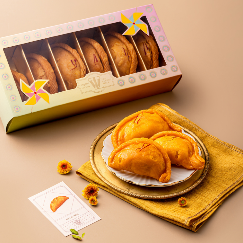 Gulrang Gujiya Box with kesar gujiya and dry fruits for Holi celebrations