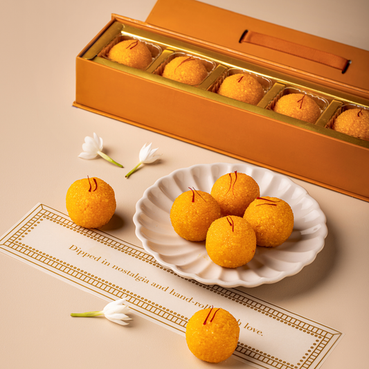 Motichoor Laddoo - Chitrakala Box of 5- Luxury Indian Mithai Gift Boxes by The Laddoowala